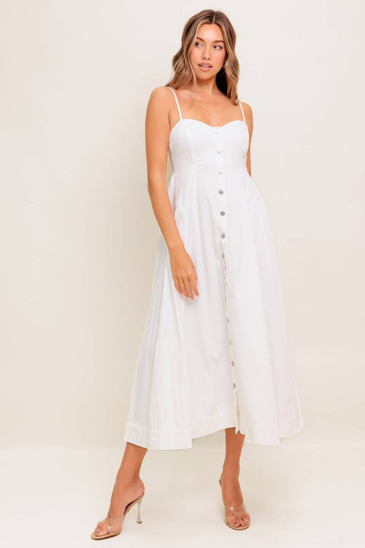 NATURE’S TOUCH WHITE WOVEN MIDI DRESS