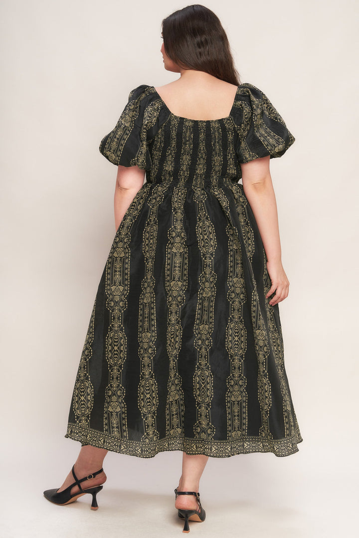 VINTAGE SQUARE WOVEN MIDI DRESS