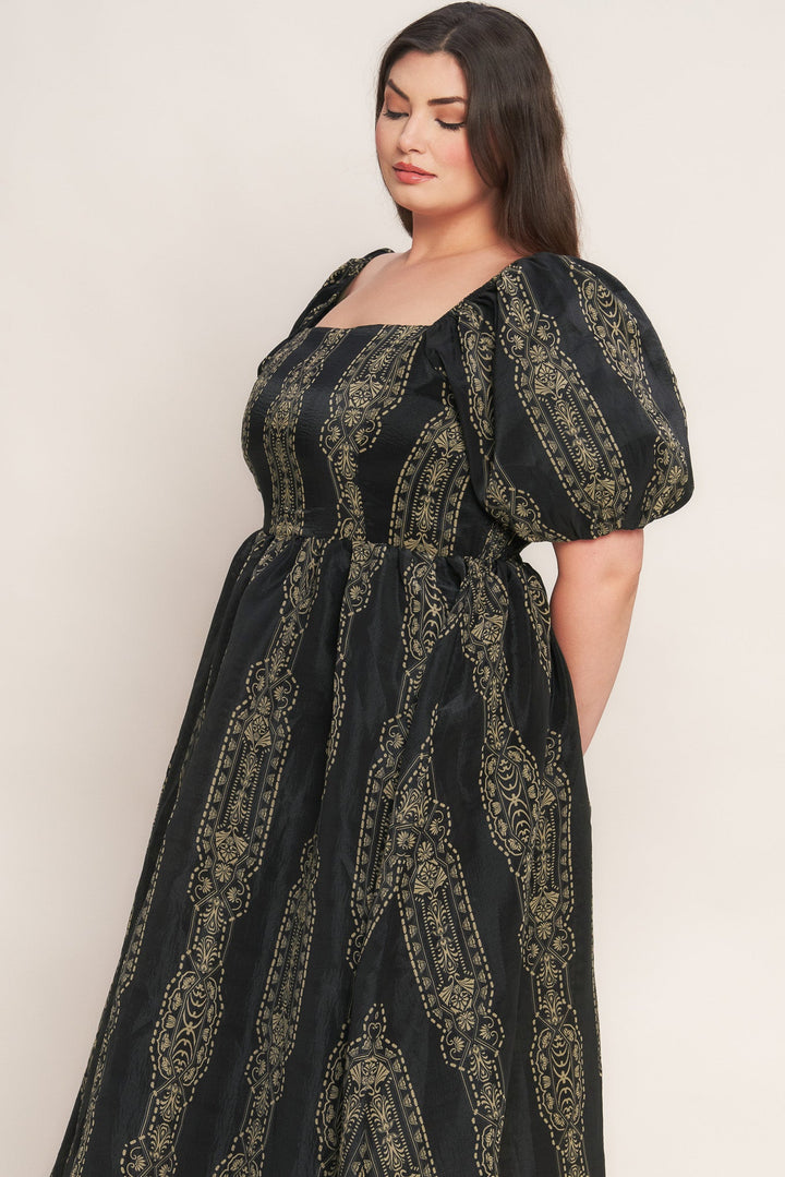 VINTAGE SQUARE WOVEN MIDI DRESS