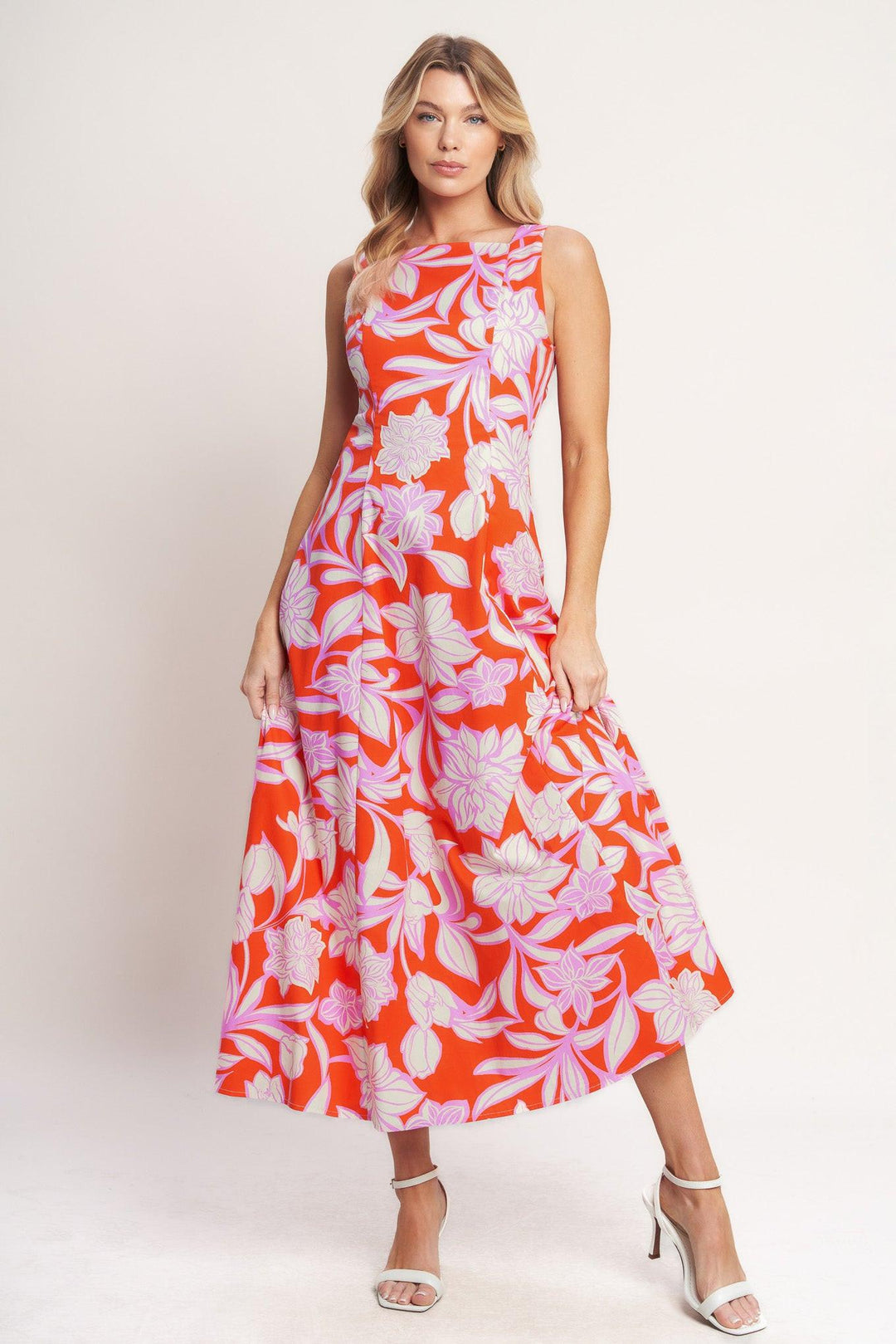 PALM ROMANCE WOVEN MIDI DRESS