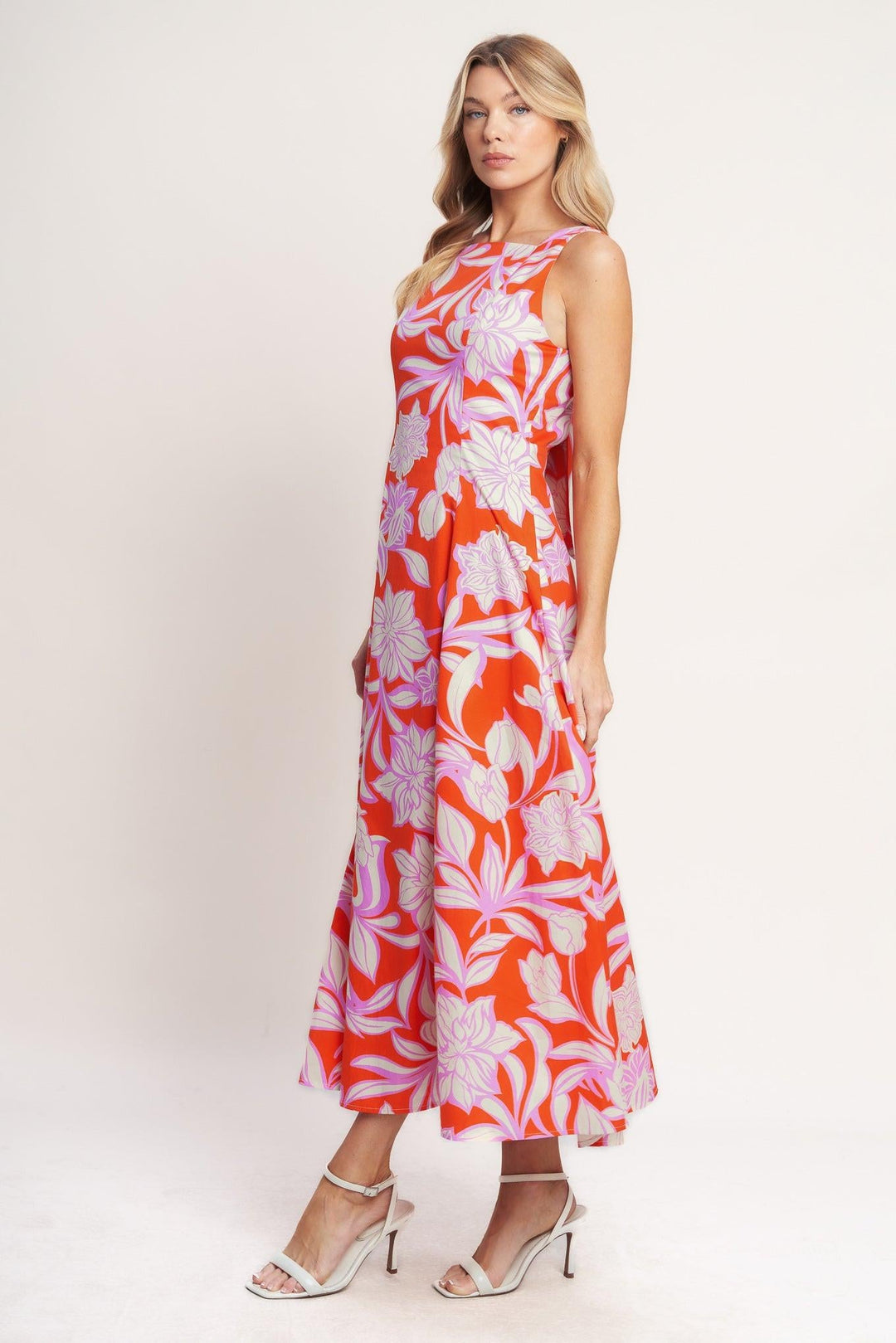 PALM ROMANCE WOVEN MIDI DRESS