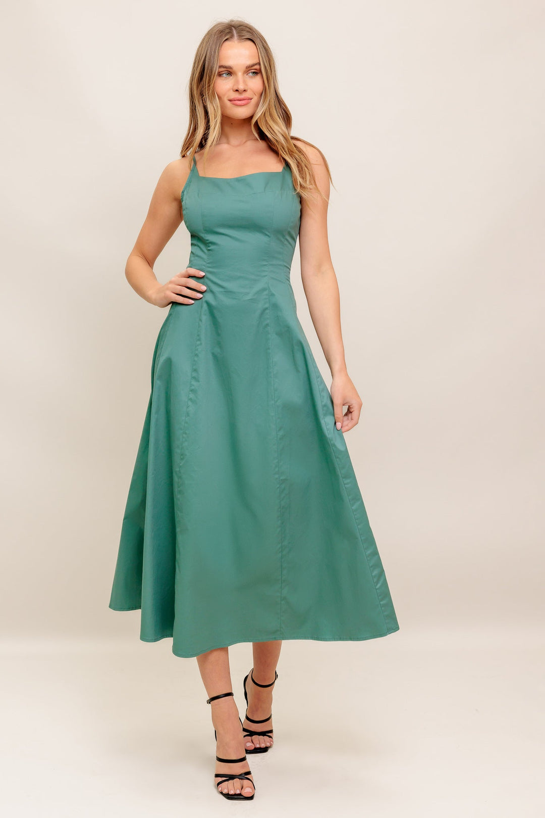 VERDE ELEGANTE WOVEN MIDI DRESS