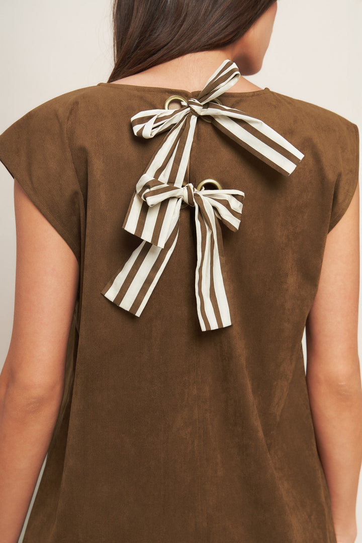 QUIET LUXURY EDGE FAUX SUEDE MIDI SHIFT DRESS