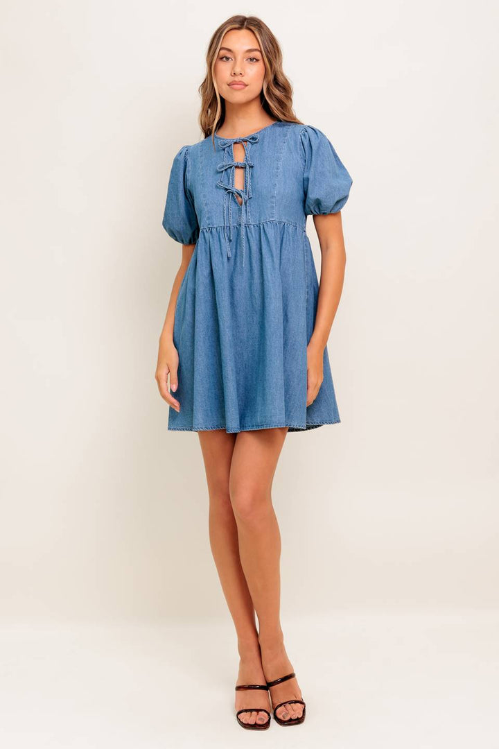 SUNSET GETAWAY DENIM MINI DRESS