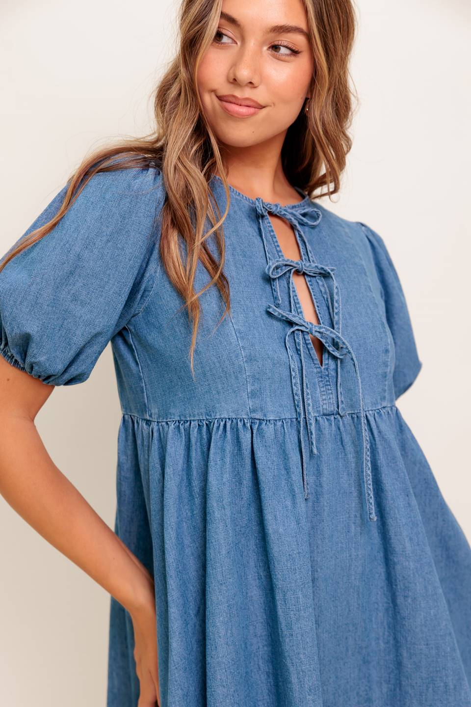 SUNSET GETAWAY DENIM MINI DRESS