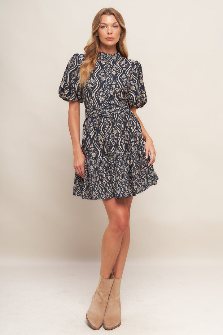 ORNATE BLOOM WOVEN MINI DRESS