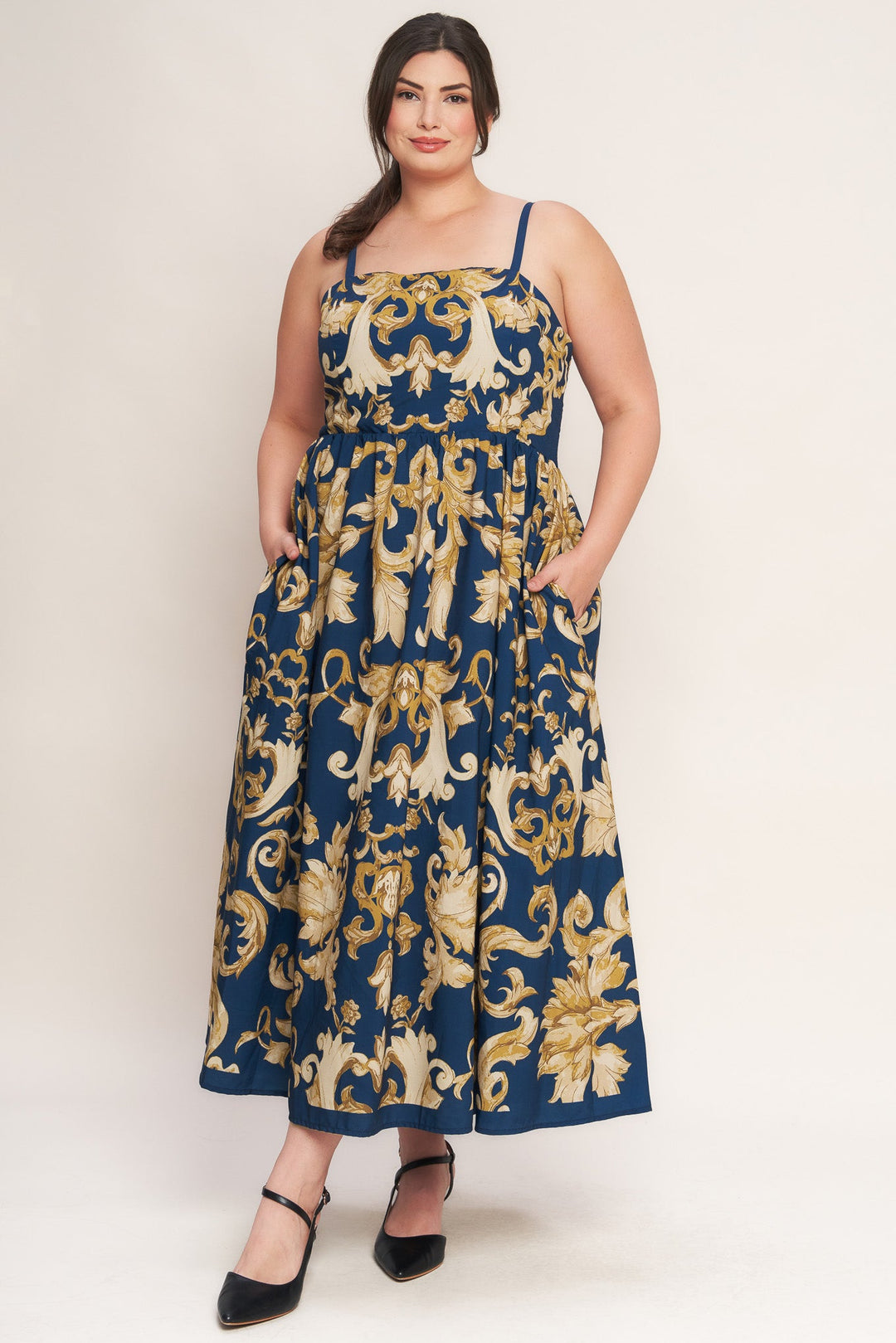 IMPERIAL BLOOM BLUE WOVEN MIDI DRESS