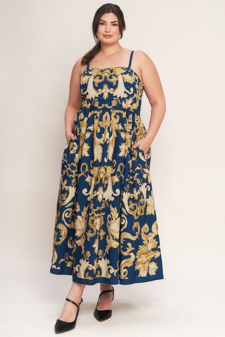 IMPERIAL BLOOM BLUE WOVEN MIDI DRESS