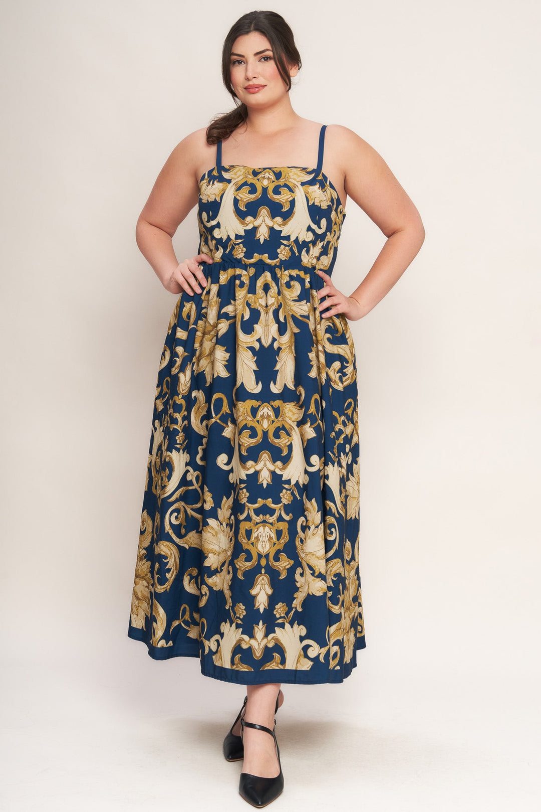 IMPERIAL BLOOM BLUE WOVEN MIDI DRESS