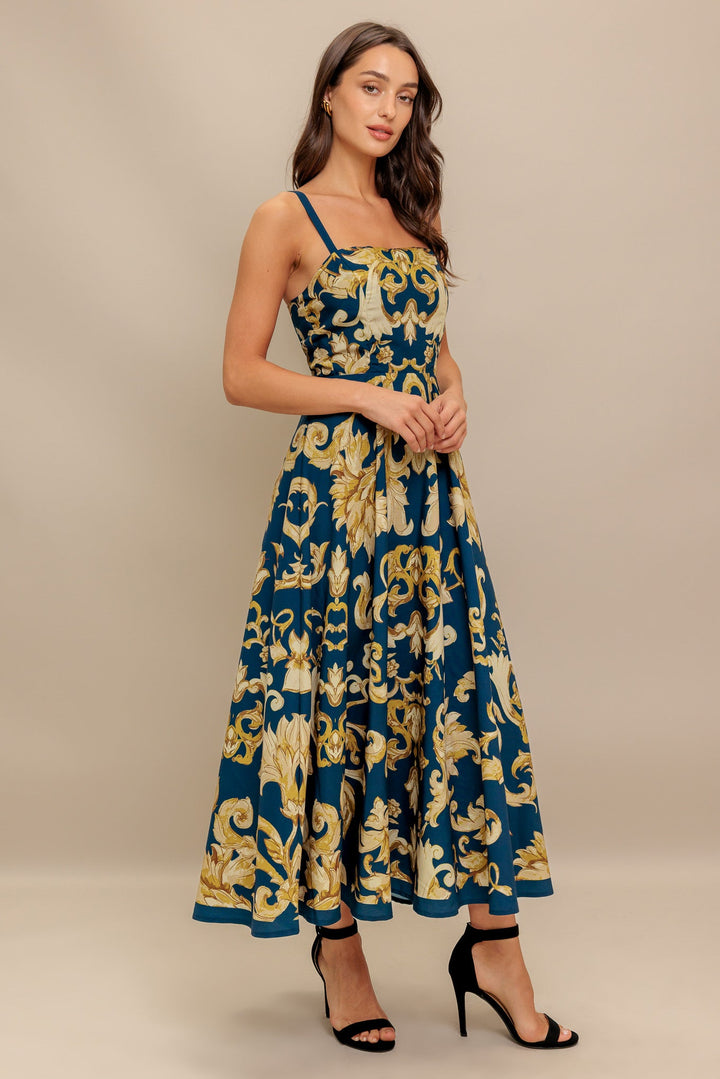 IMPERIAL BLOOM BLUE WOVEN MIDI DRESS