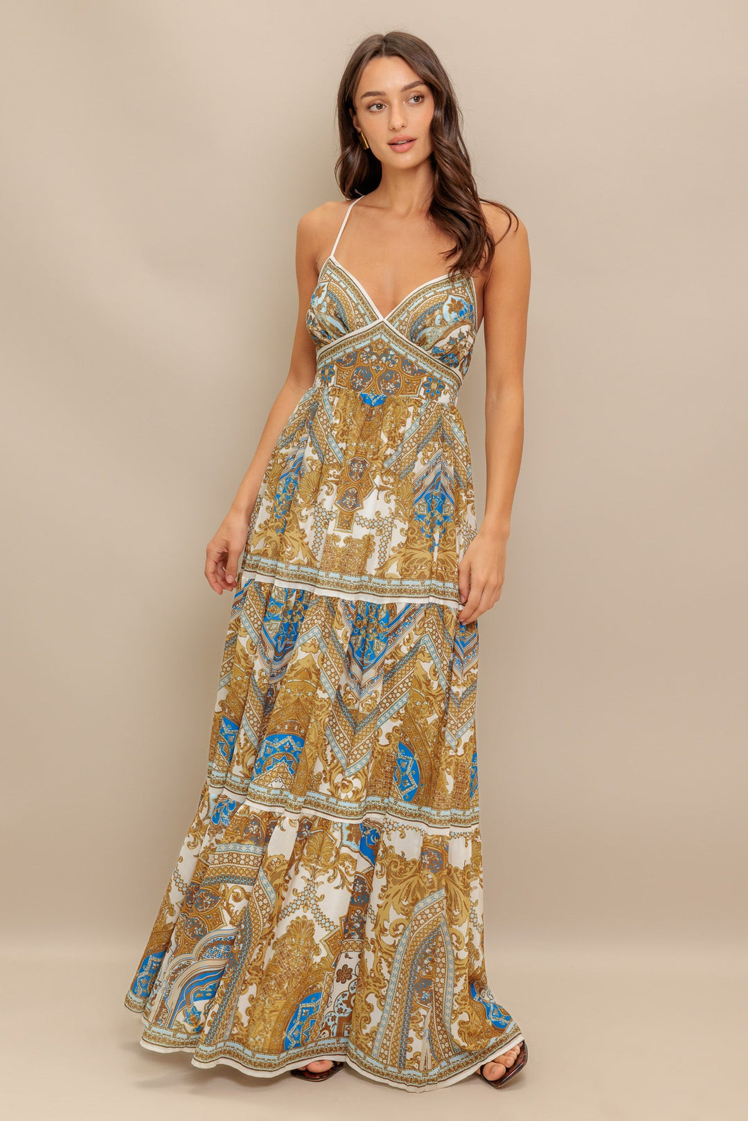 GOLDEN PALAZZO WOVEN MAXI DRESS