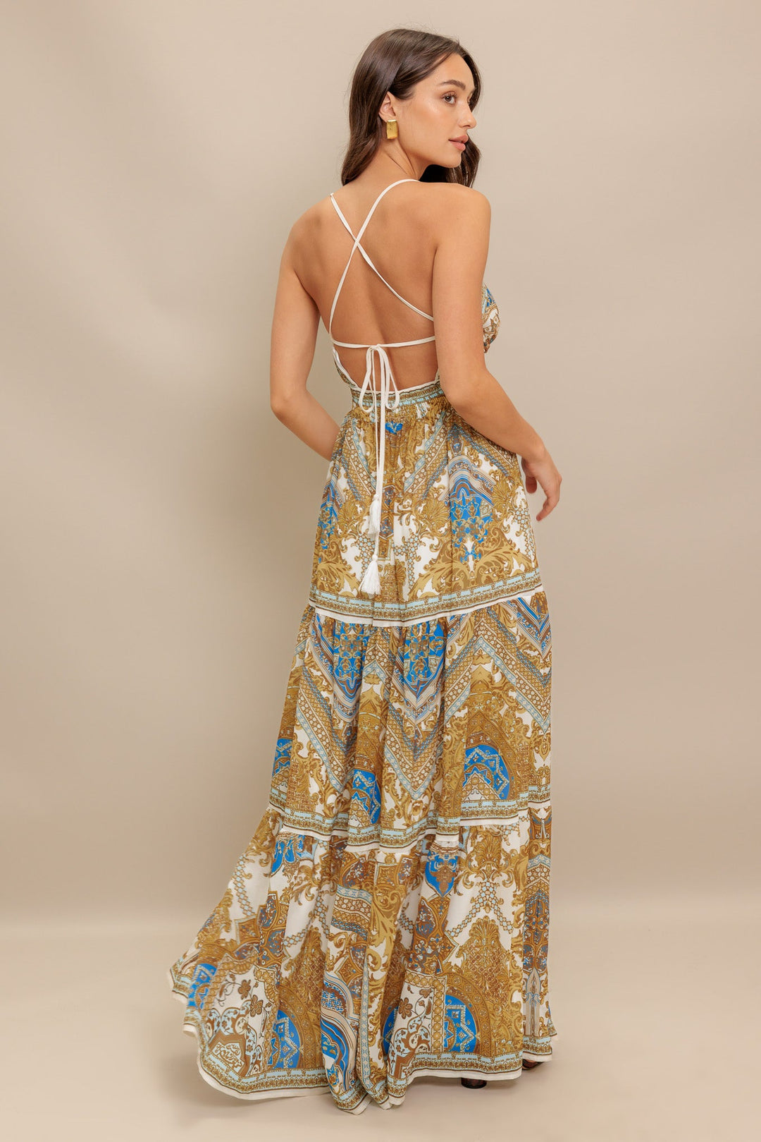 GOLDEN PALAZZO WOVEN MAXI DRESS