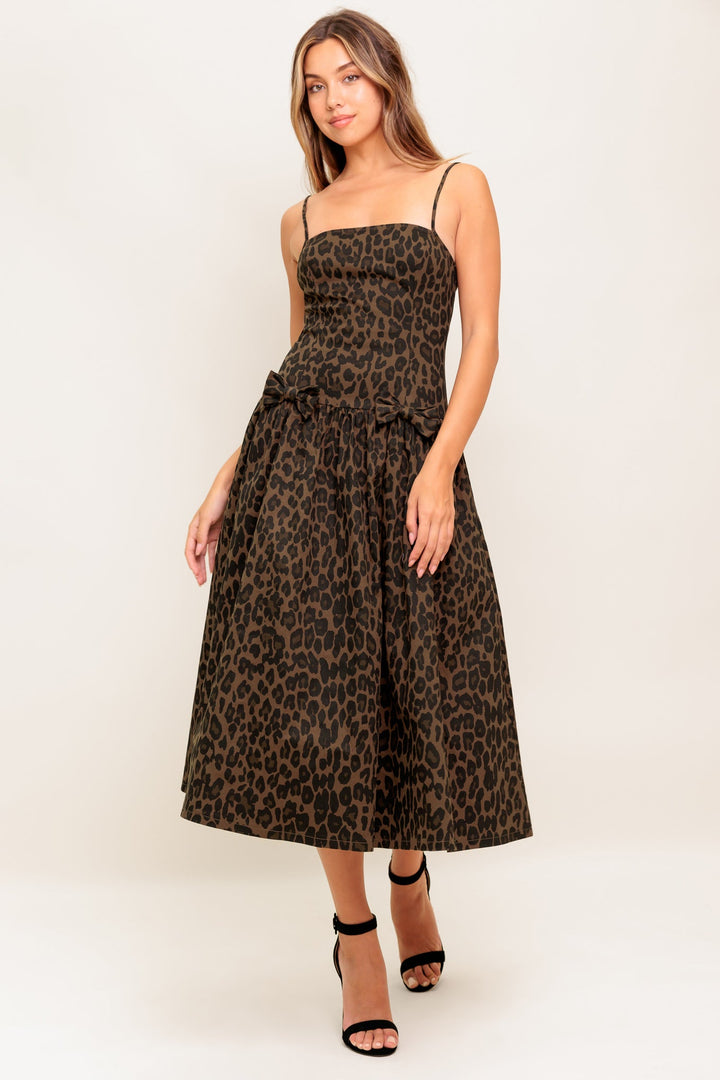 WALK SOFT, STRIKE STRONG LEOPARD WOVEN MIDI DRESS