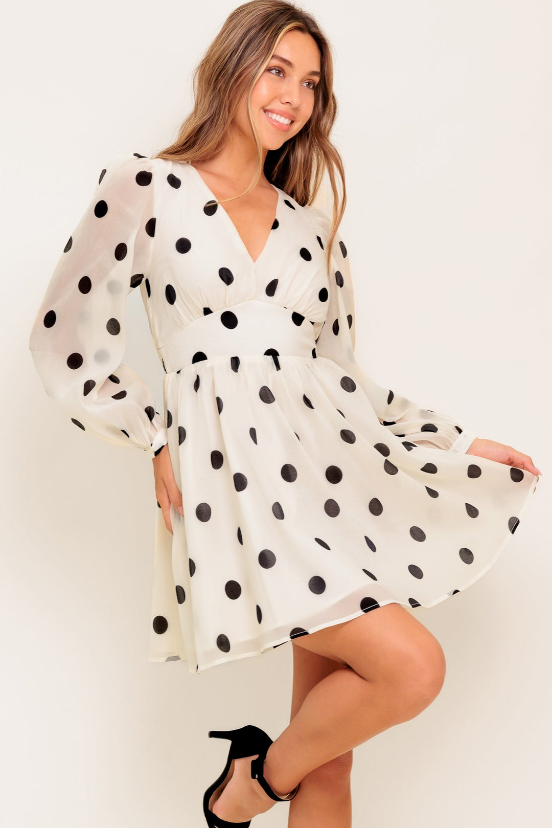 MONROE DOT CHIFFON WOVEN MINI DRESS