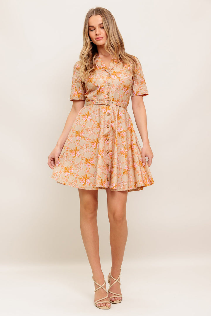 PEACH BLOSSOM WOVEN MINI DRESS