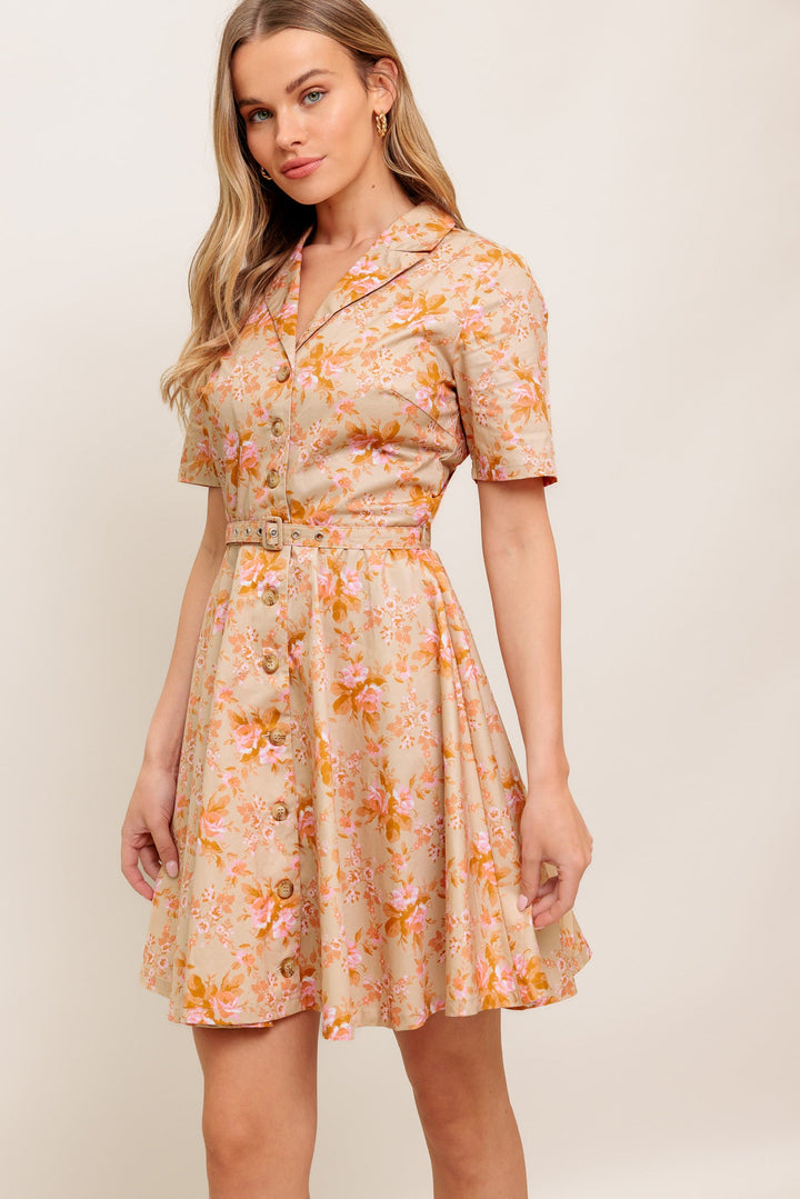 PEACH BLOSSOM WOVEN MINI DRESS