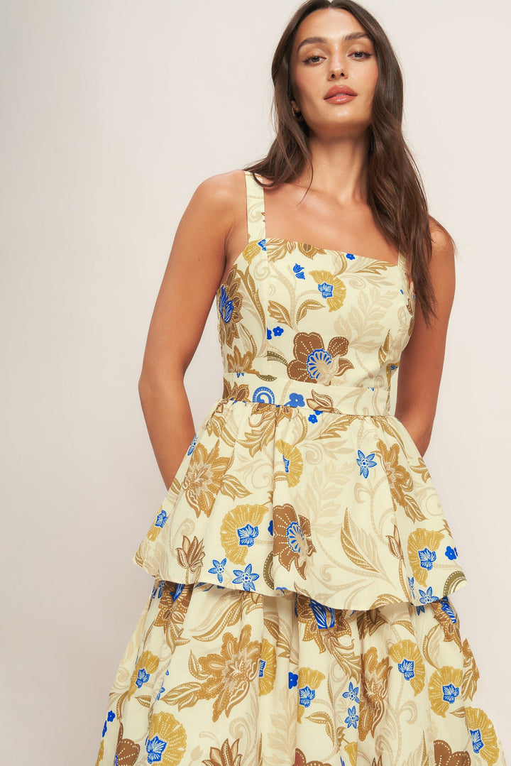 GOLDEN BLOSSOM WOVEN MAXI DRESS