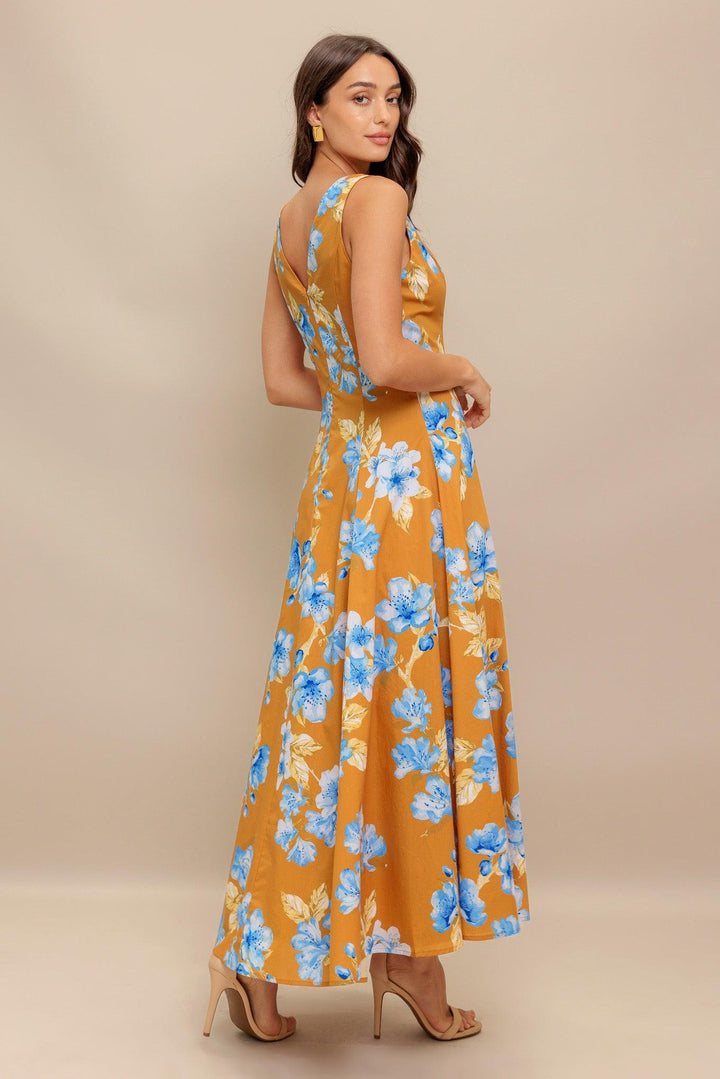 SKYBLOSSOM RUSH WOVEN MIDI DRESS