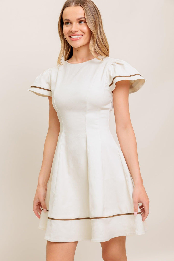 CREAM MILK TEA WOVEN MINI DRESS