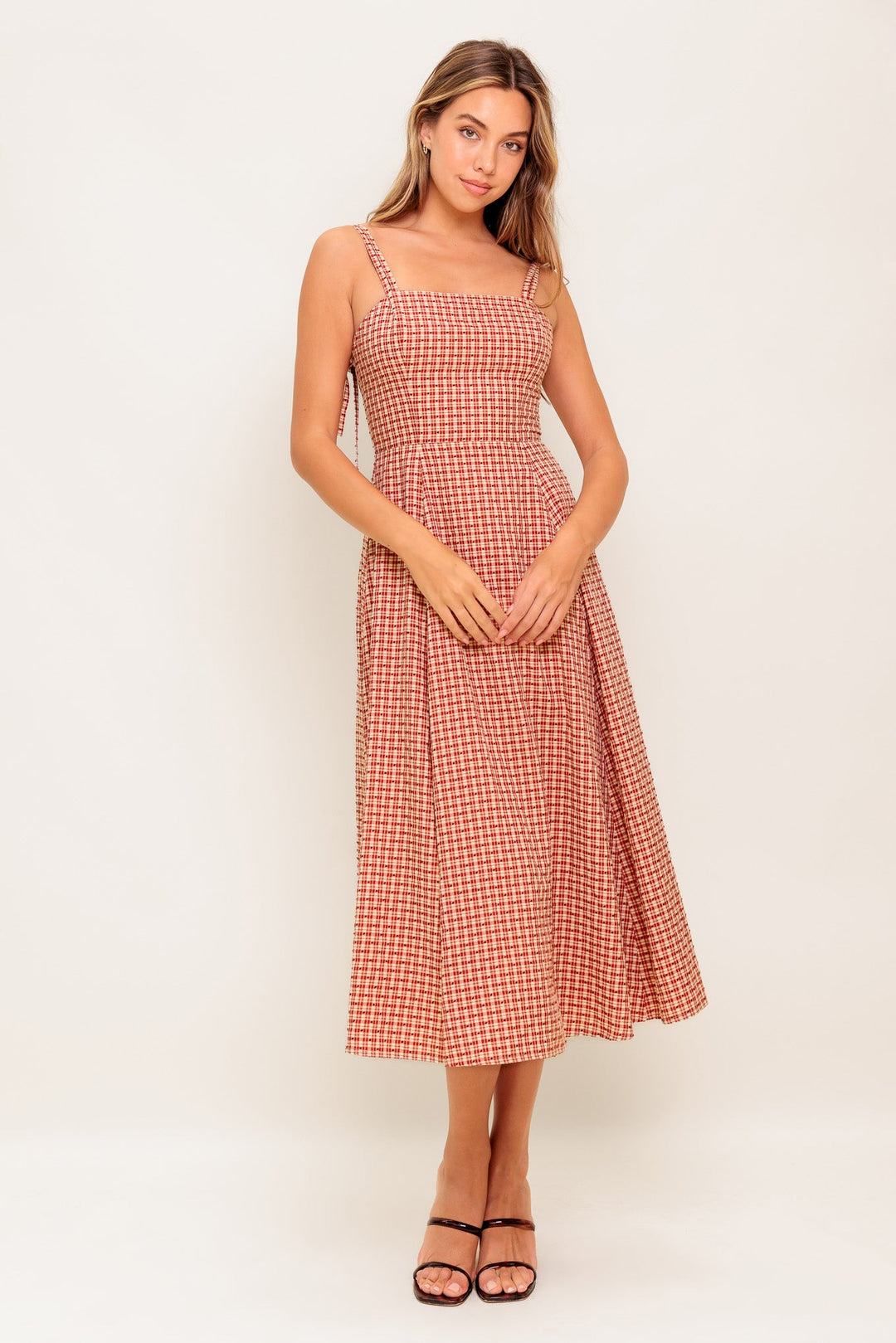 GINGHAM SUMMER WOVEN MIDI DRESS