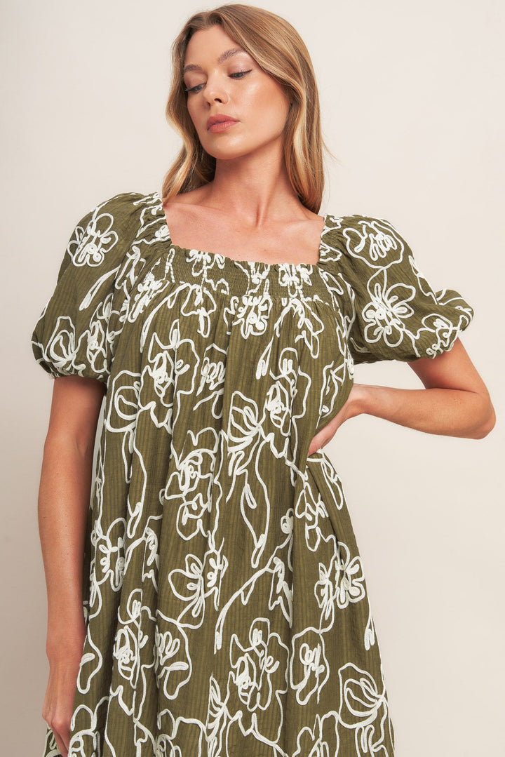 BOTANICAL OUTLINE WOVEN MINI DRESS