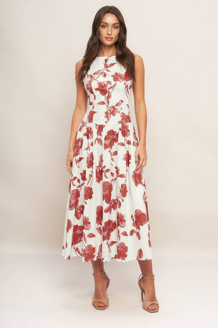 ROMA FLORAL WOVEN MIDI DRESS