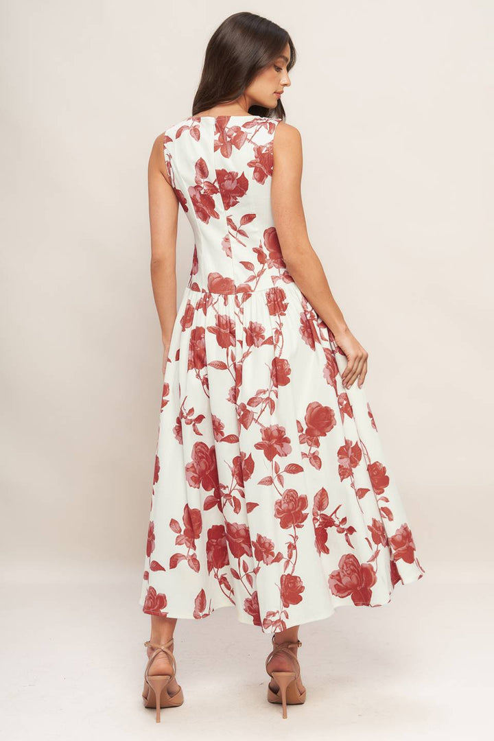 ROMA FLORAL WOVEN MIDI DRESS