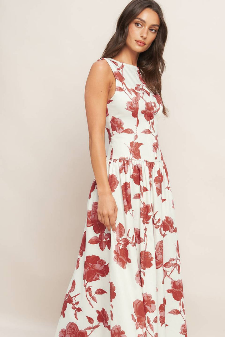 ROMA FLORAL WOVEN MIDI DRESS