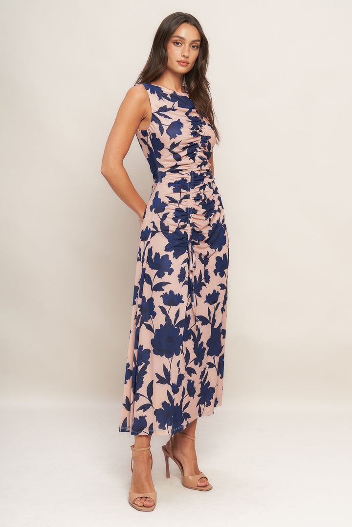TWILIGHT FLORAL POWER MESH MIDI DRESS