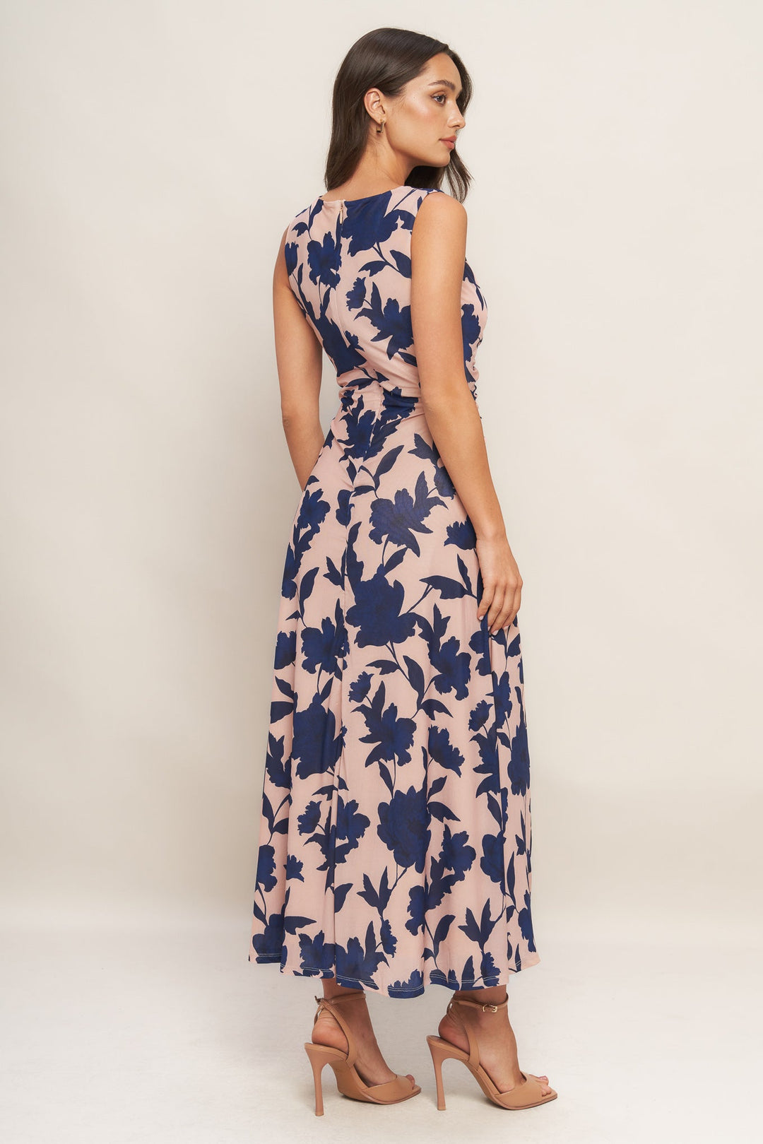 TWILIGHT FLORAL POWER MESH MIDI DRESS