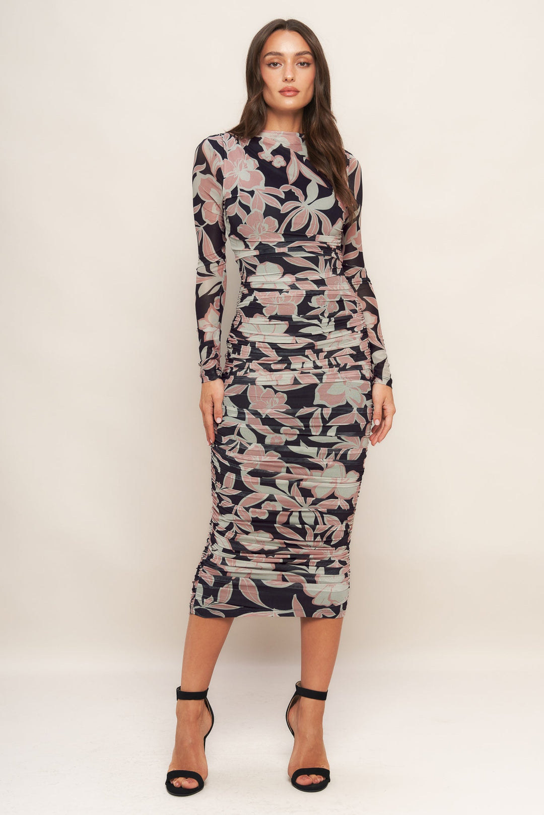 MUTED ROMANCE POWER MESH MIDI DRESS