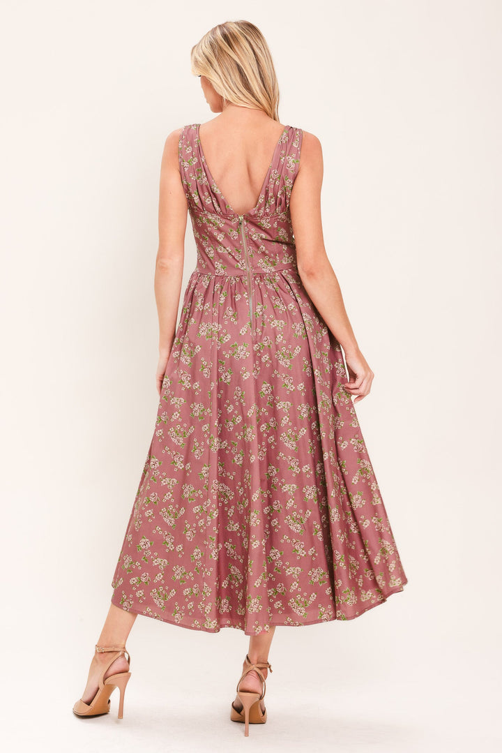 GARDEN PARTY ROSE WOVEN MIDI DRESS l FLYING TOMATO MAUVE / S