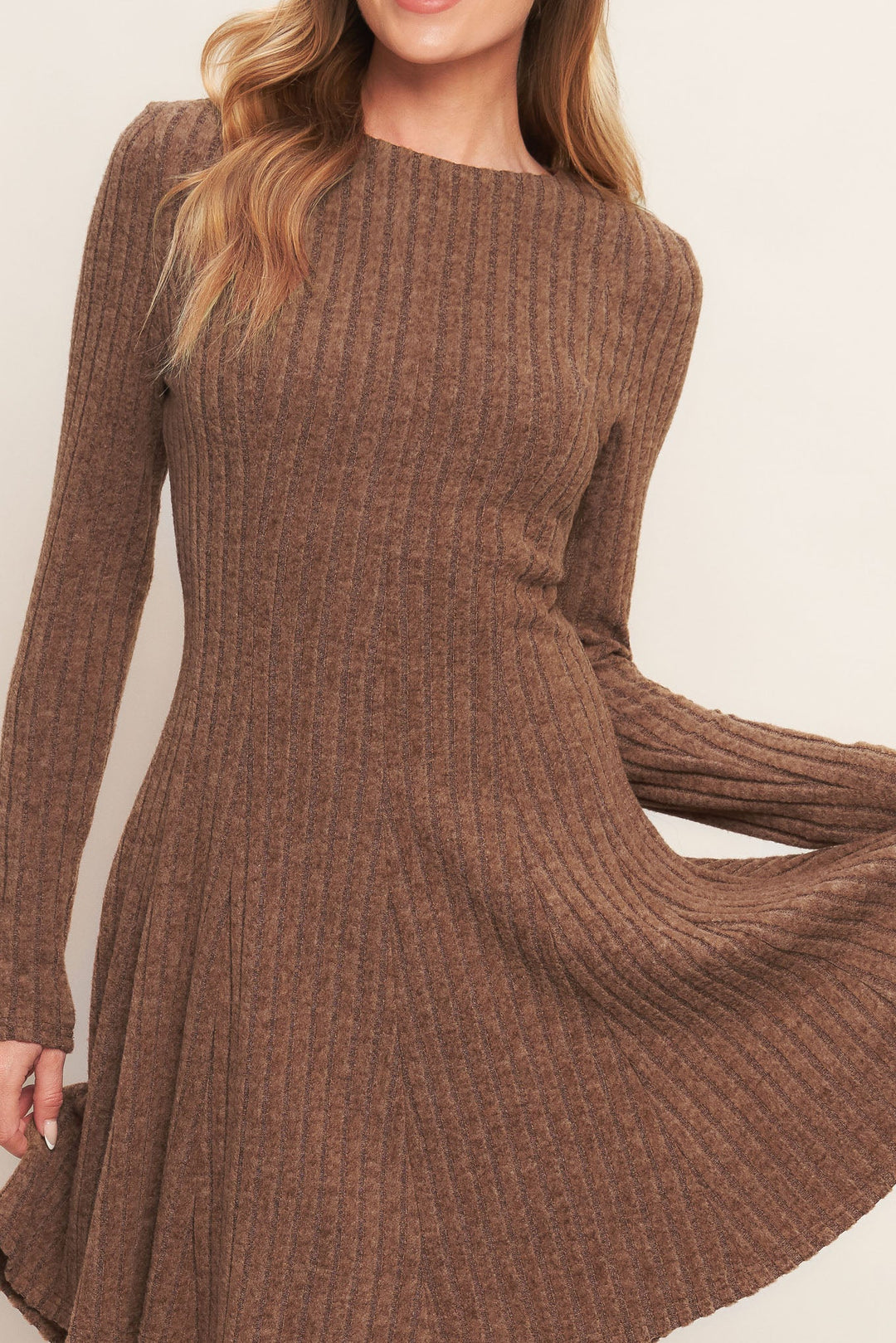 AUTUMN COFFEE BROWN KNIT MINI DRESS