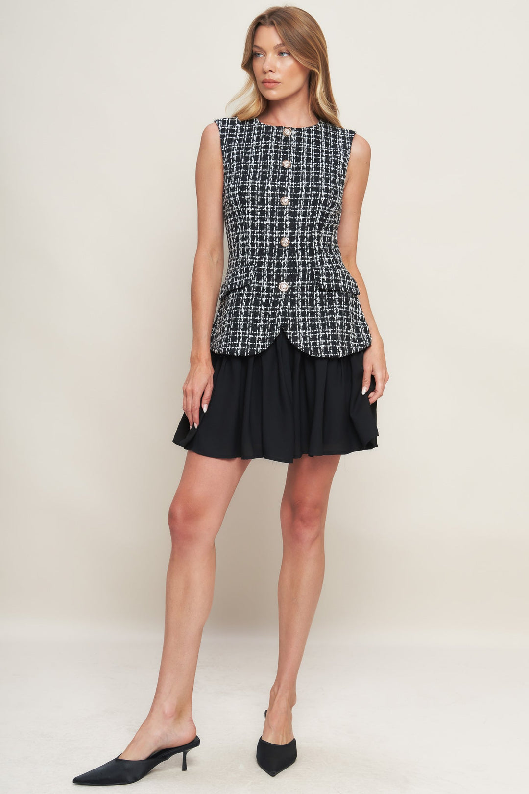 MODERN ICON TWEED WOVEN MINI DRESS