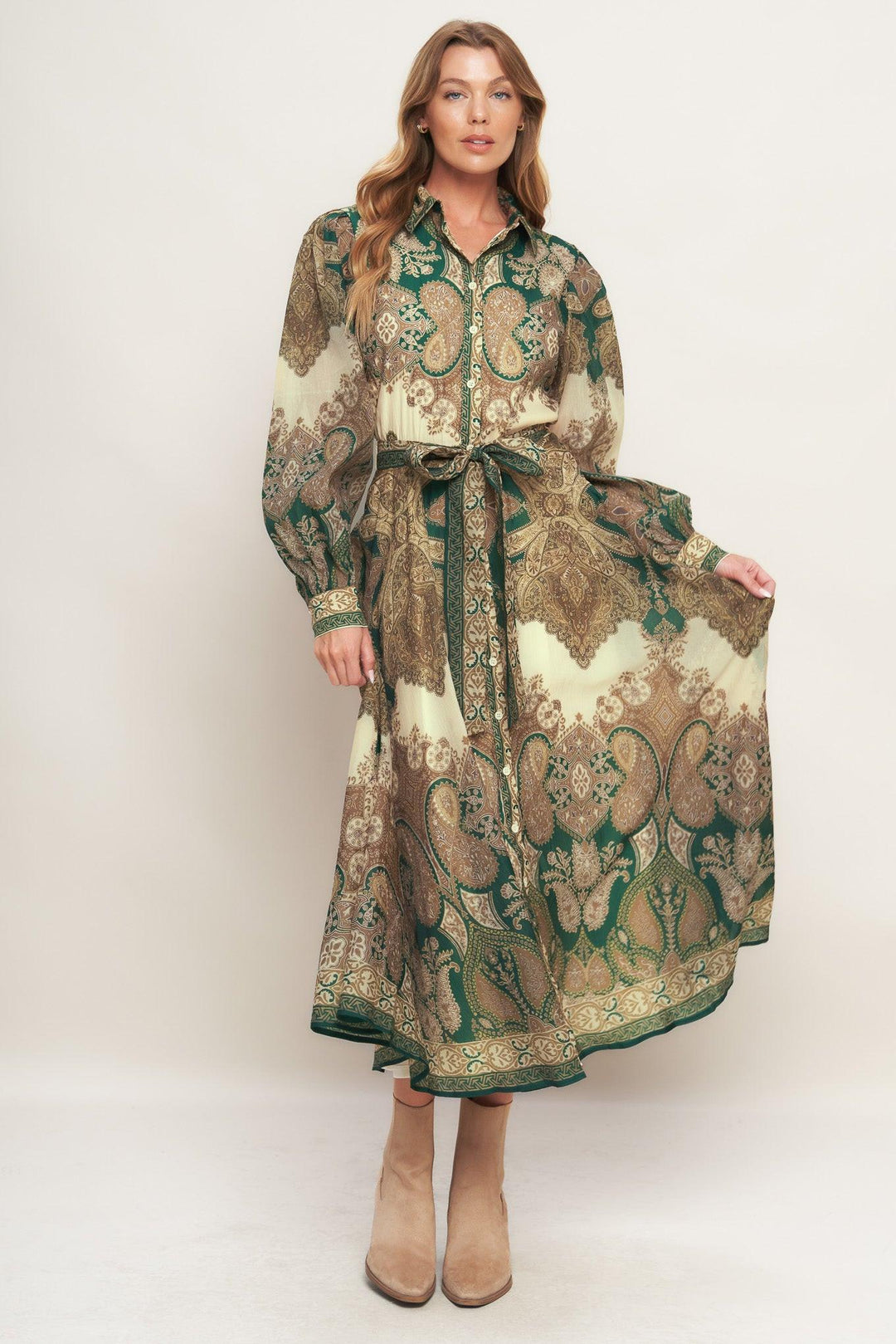 LOVELY GOLDEN VISION WOVEN MIDI DRESS