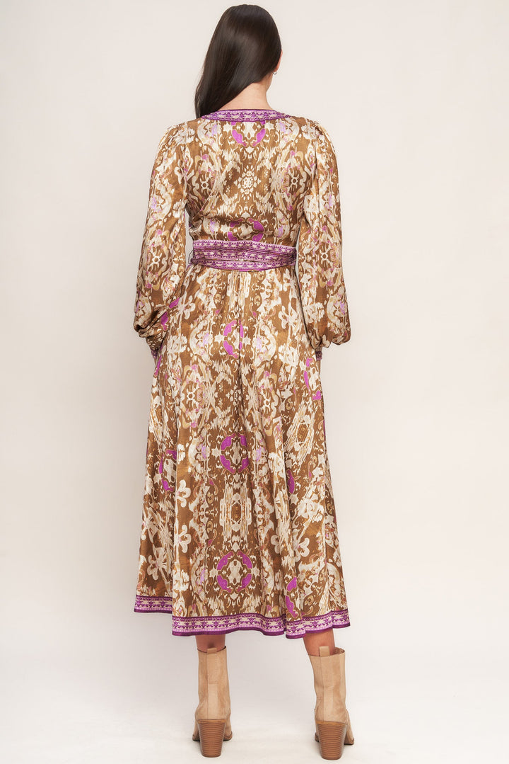 IKAT BLOOM WOVEN MIDI TRUE WRAP DRESS