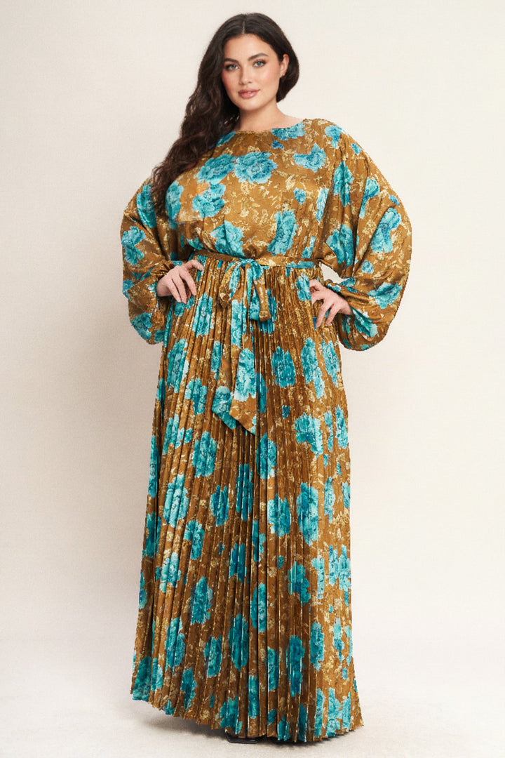 GOLDEN BLOOM LUXE WOVEN SATIN MAXI DRESS