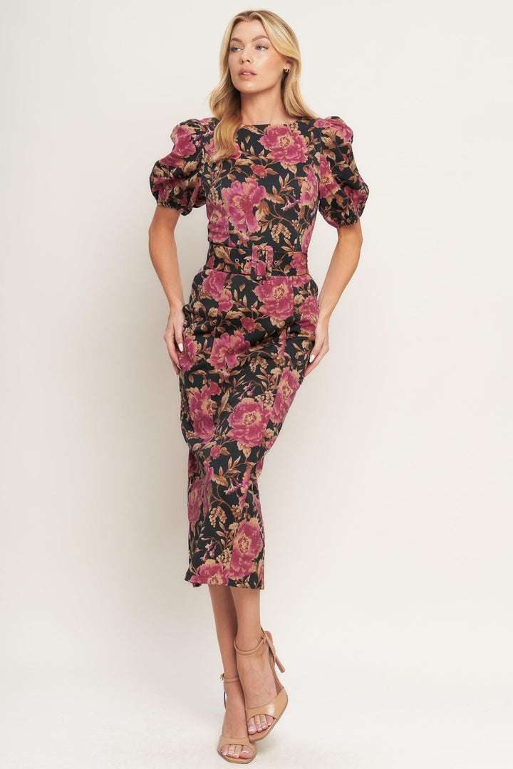 GOTHIC ROSE WOVEN MIDI DRESS
