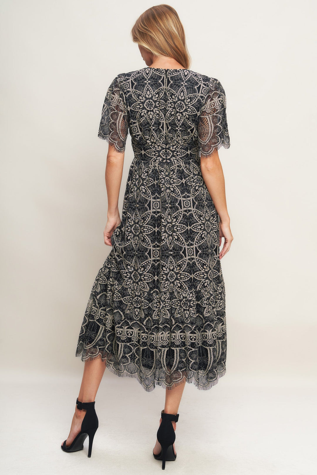 GOTHIC BLOOM WOVEN LACE MIDI DRESS