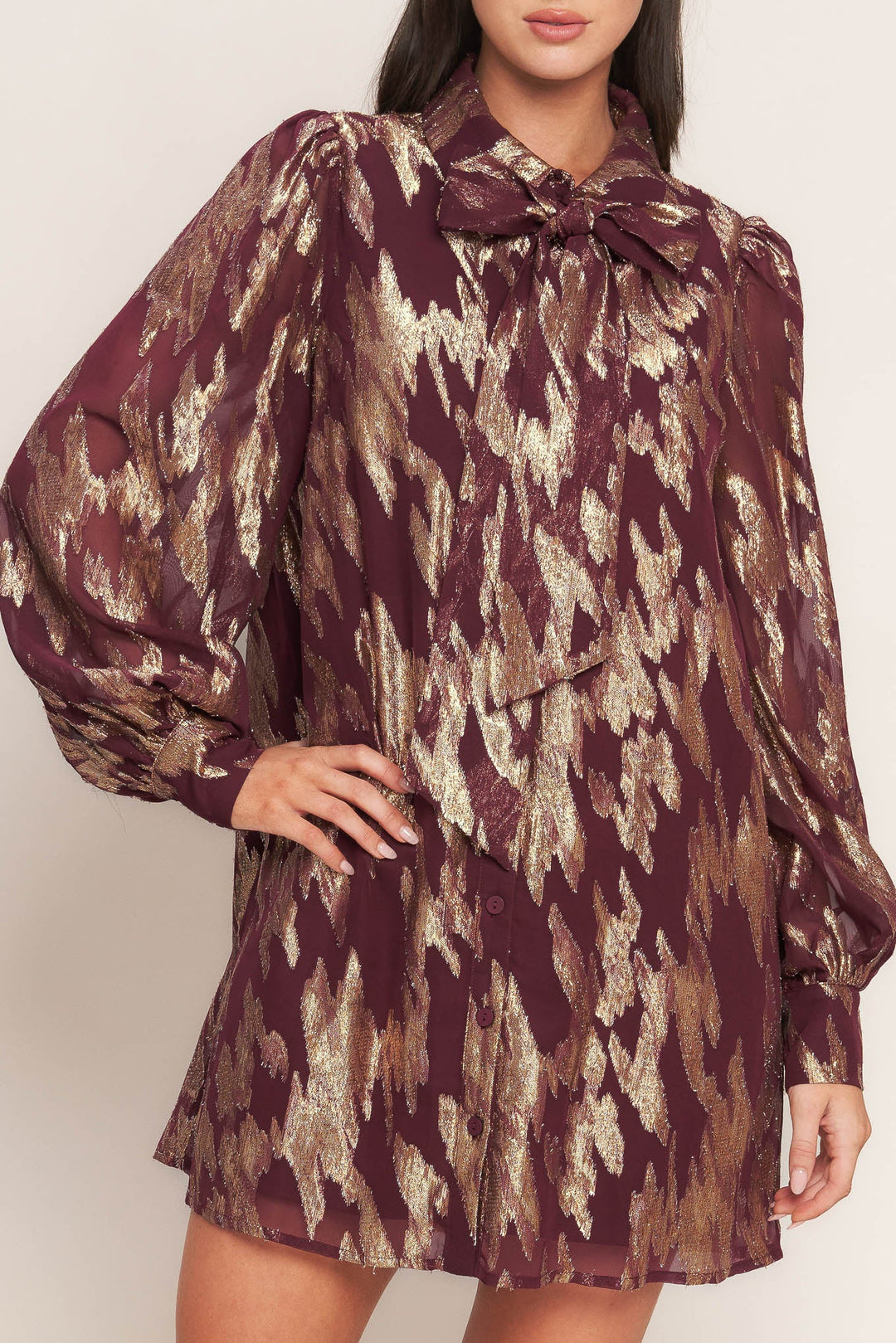 METALLIC MUSE WOVEN MINI DRESS