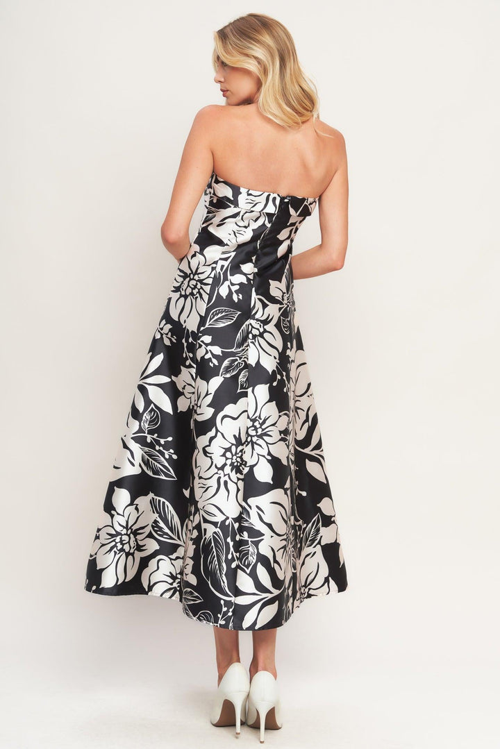 ELEGANT BLOOM SWIRL WOVEN MIDI DRESS