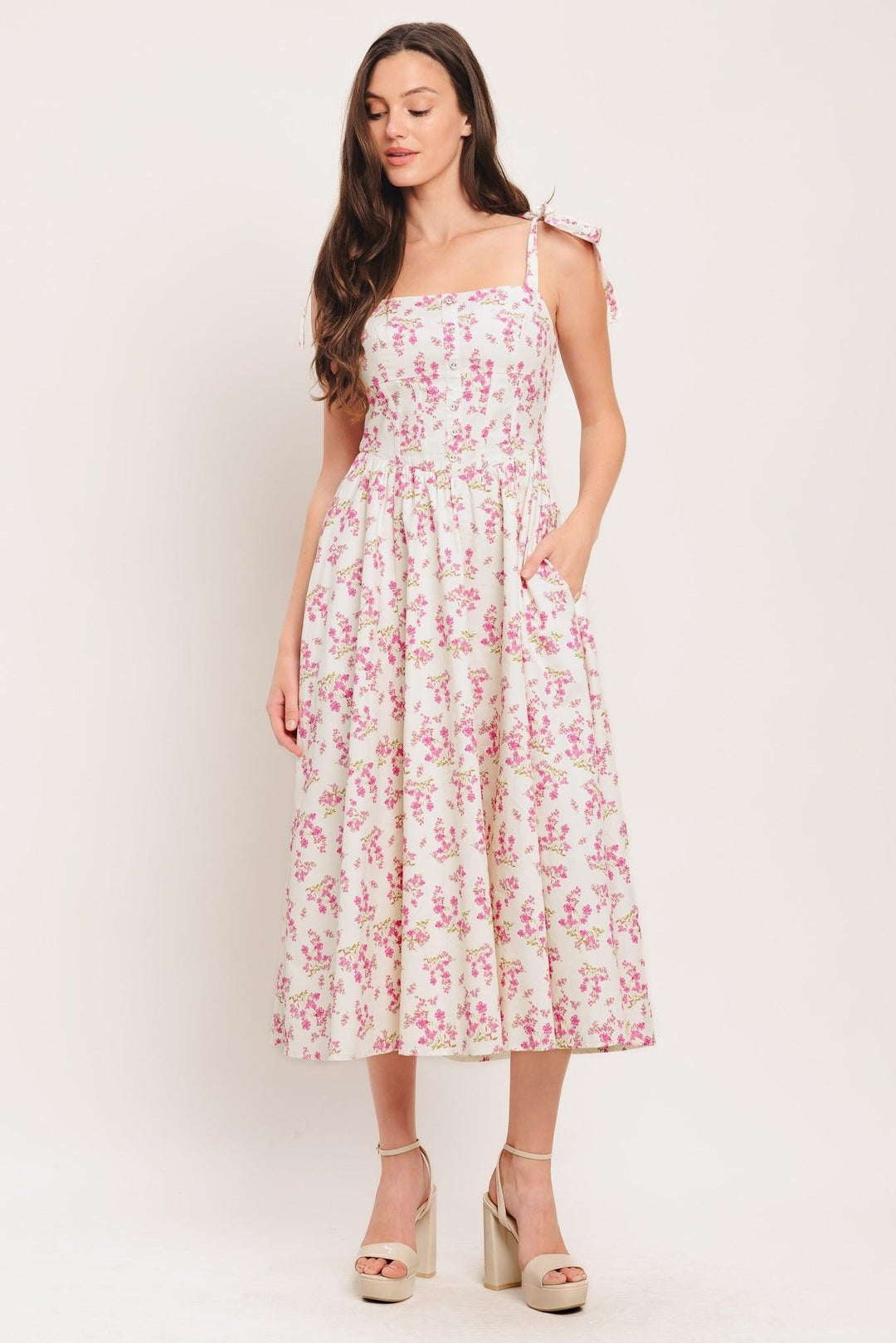 PETALS &amp; PROMISES WOVEN MIDI DRESS