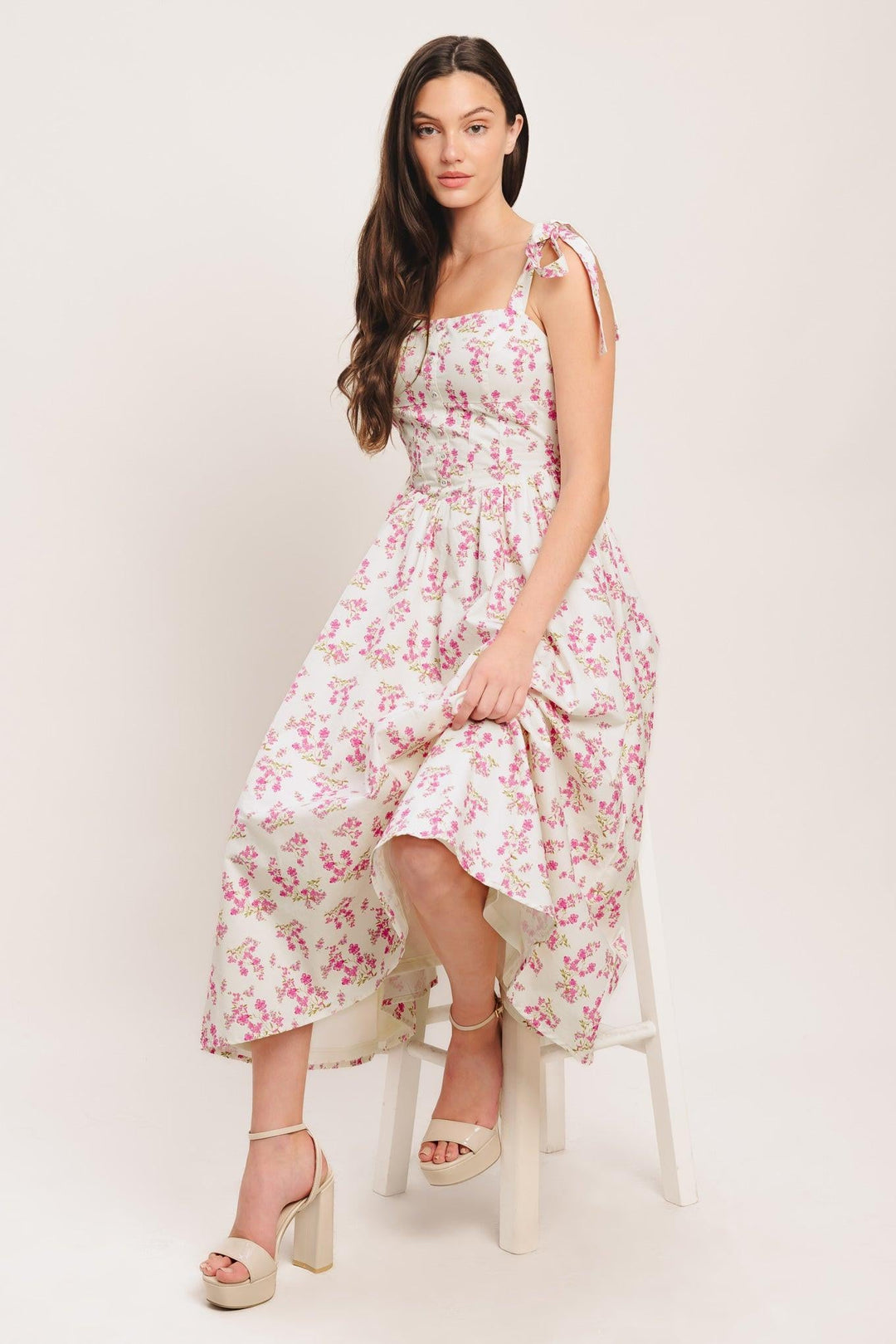PETALS &amp; PROMISES WOVEN MIDI DRESS