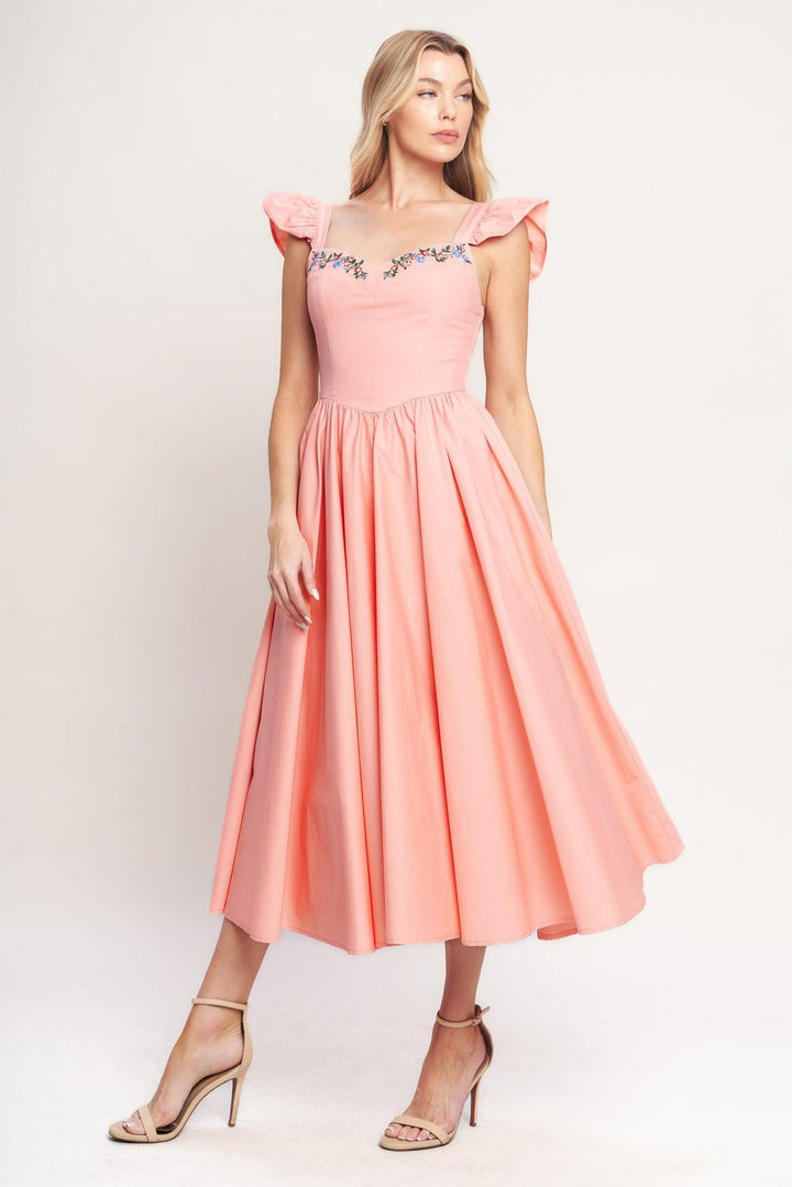 BLUSHED WITH LOVE WOVEN MIDI DRESS