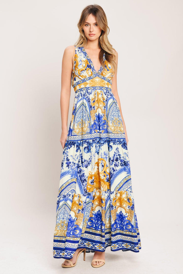AZURE PALAZZO WOVEN MAXI DRESS