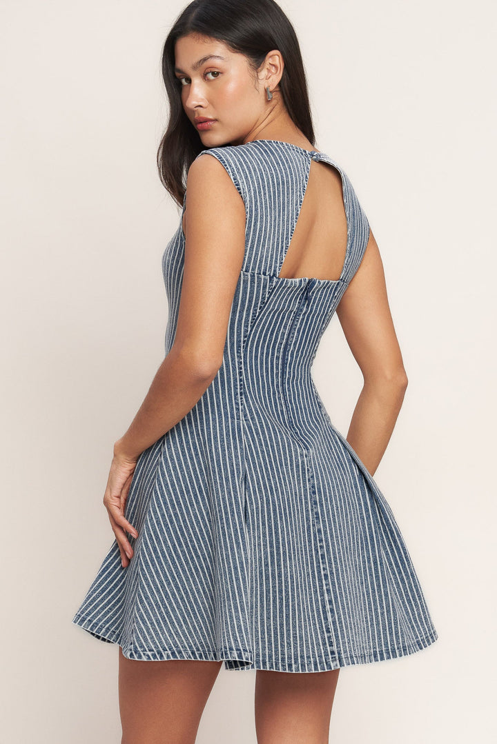 PERFECTLY PLANNED STRIPED DENIM MINI DRESS
