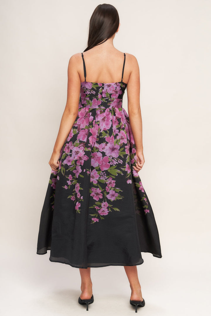 NIGHTFALL BLOSSOM WOVEN MIDI DRESS
