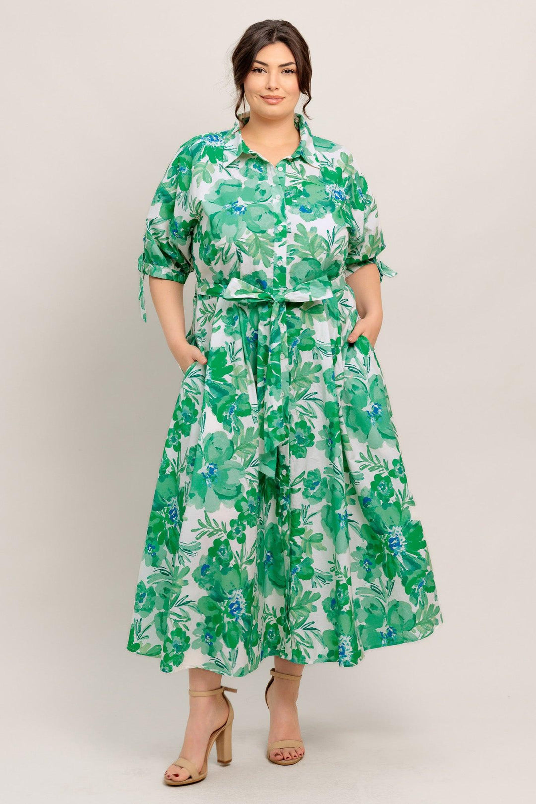 SIMPLY IN BLOOM WOVEN MIDI SHIRT DRESS