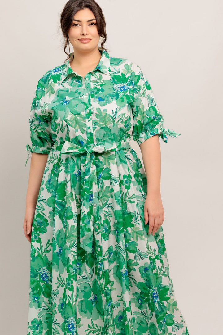 SIMPLY IN BLOOM WOVEN MIDI SHIRT DRESS