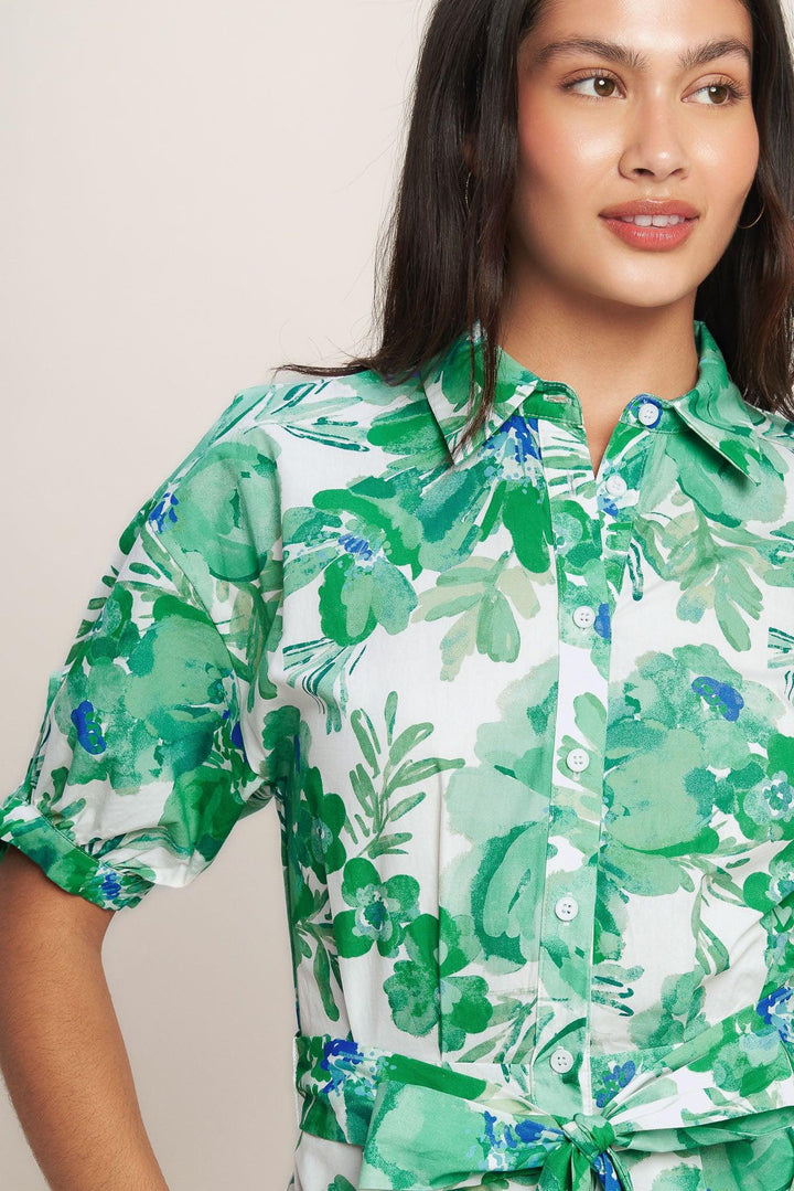 SIMPLY IN BLOOM WOVEN MIDI SHIRT DRESS